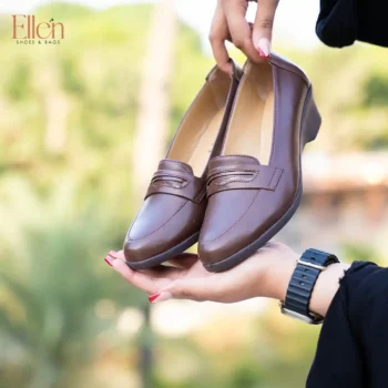 شوز حريمي كلاسيك جلد طبيعي كعب فلات 5 سم - Code 489