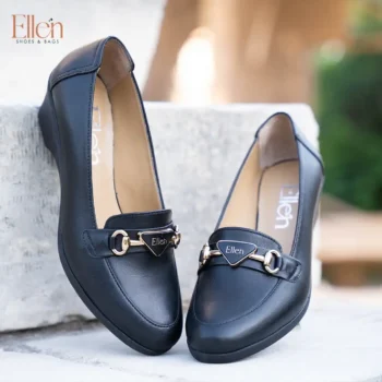 شوز حريمي جلد طبيعي باكسسوار أنيق مع كعب فلات - Code 994