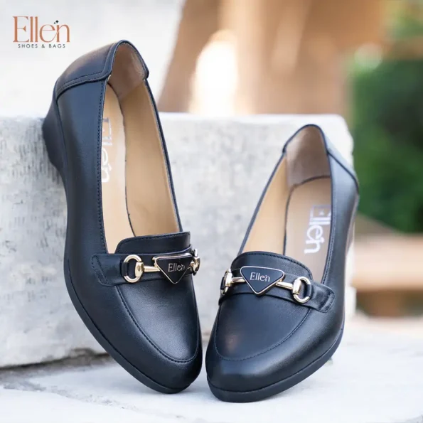 شوز حريمي جلد طبيعي باكسسوار أنيق مع كعب فلات - Code 994 - Ellen Stores