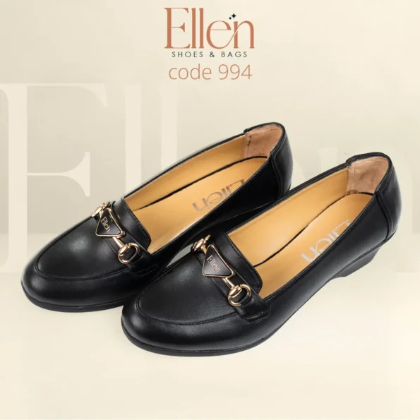 شوز حريمي جلد طبيعي باكسسوار أنيق مع كعب فلات - Code 994 - Ellen Stores