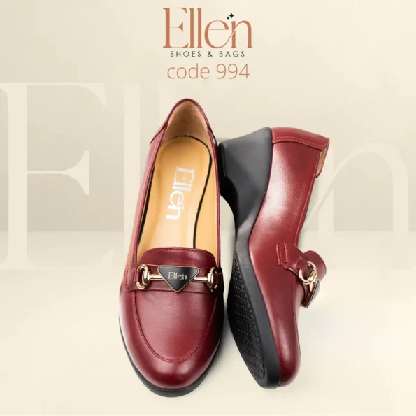 شوز حريمي جلد طبيعي باكسسوار أنيق مع كعب فلات - Code 994 - Ellen Stores