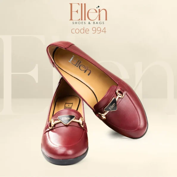 شوز حريمي جلد طبيعي باكسسوار أنيق مع كعب فلات - Code 994 - Ellen Stores