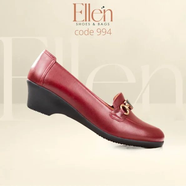 شوز حريمي جلد طبيعي باكسسوار أنيق مع كعب فلات - Code 994 - Ellen Stores