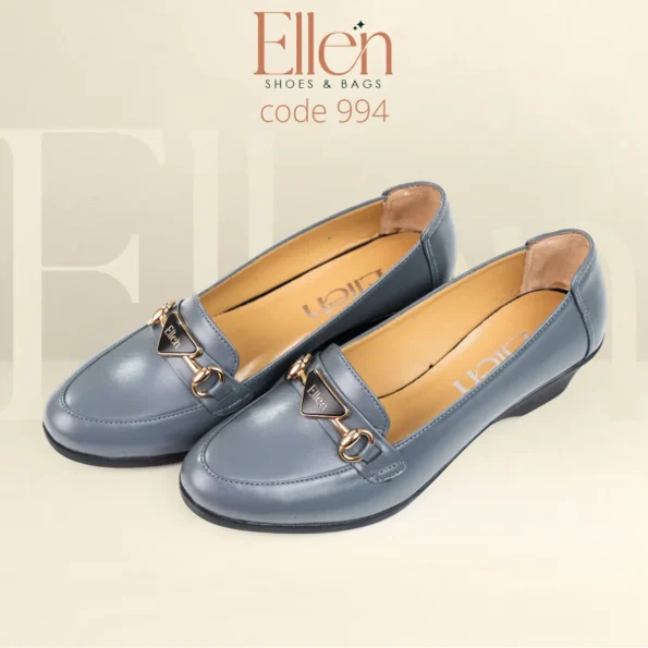 شوز حريمي جلد طبيعي باكسسوار أنيق مع كعب فلات - Code 994 - Ellen Stores