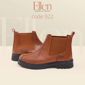 بوت تشيلسي حريمي جلد طبيعي مطبوع بإكسسوار معدني Ellen ونعل فوم - كود 922