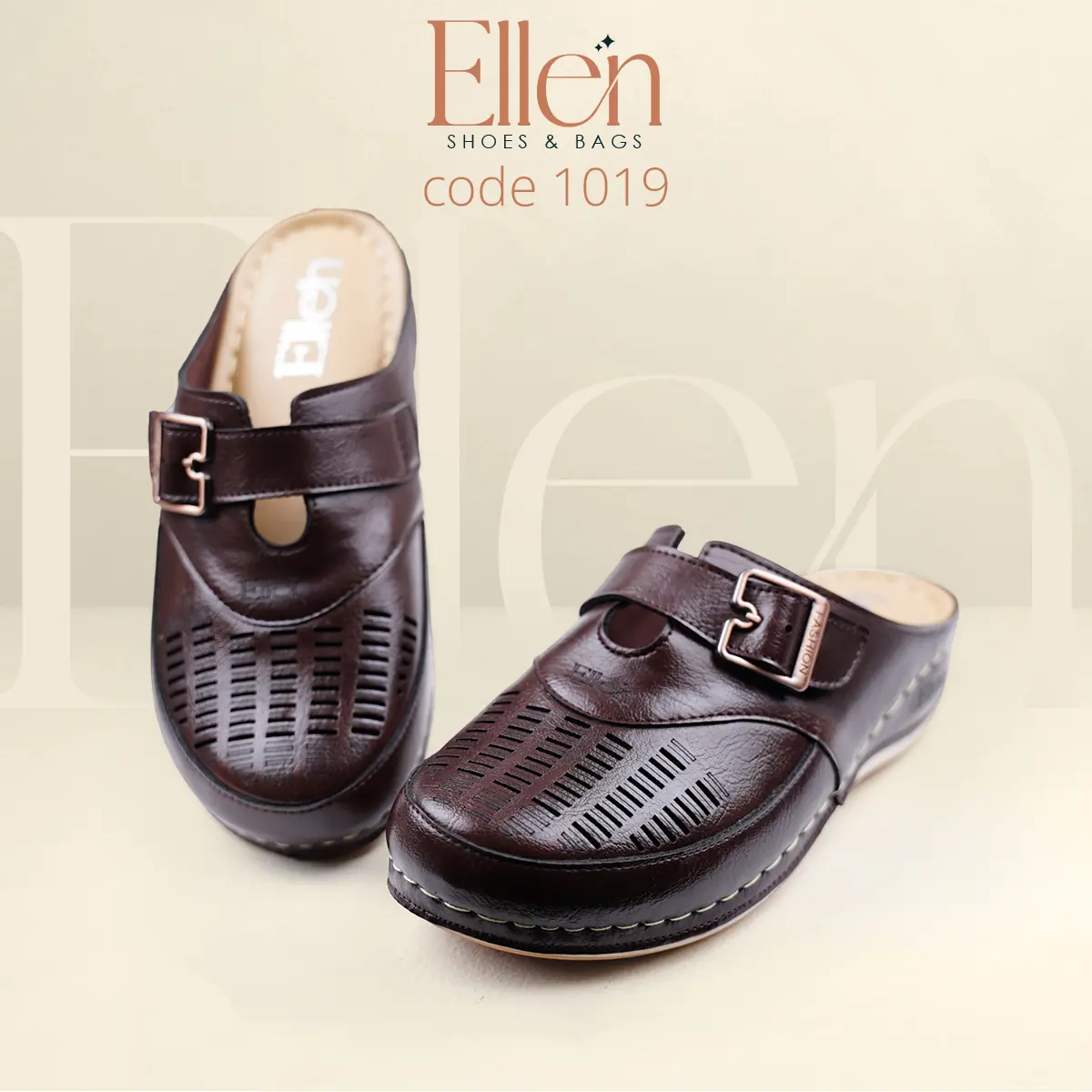 E1019BR_1 سابو طبي حريمي بني جلد مستورد من إيلين كود 1019