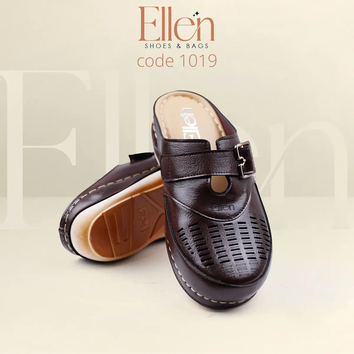 E1019BR_4 سابو حريمي بني بنعل طبي وتصميم مفتوح من الخلف