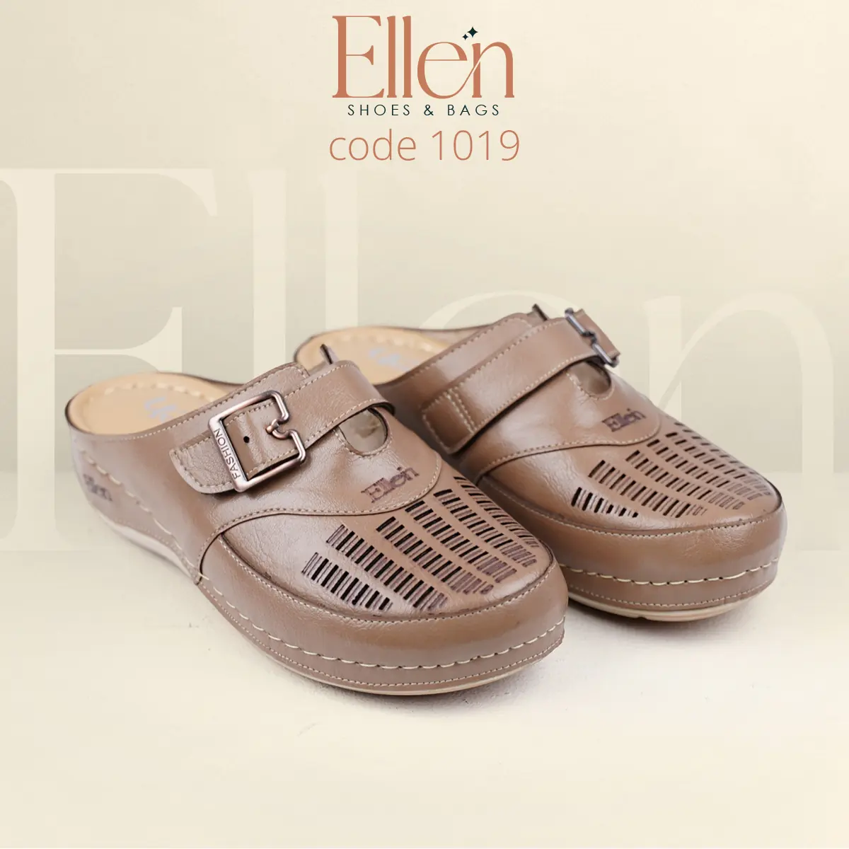 E1019CF_2 سابو حريمي لون كافيه بتفريغات أمامية وتصميم مستدير