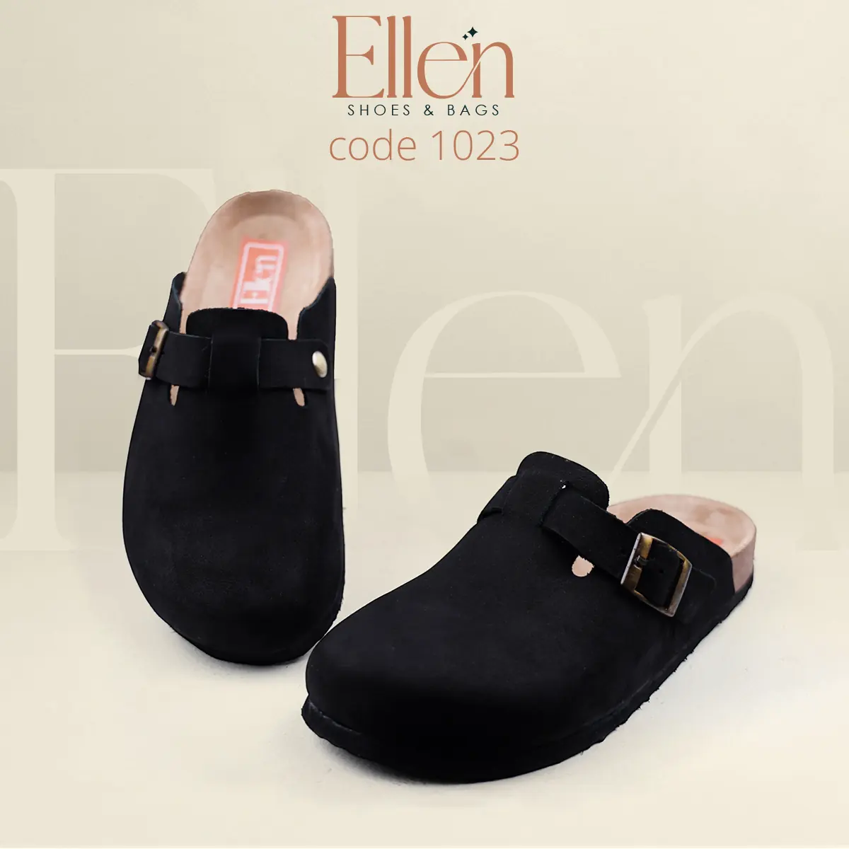E1023BK_1 سابو حريمي جلد طبيعي أسود بإبزيم معدني كود 1023